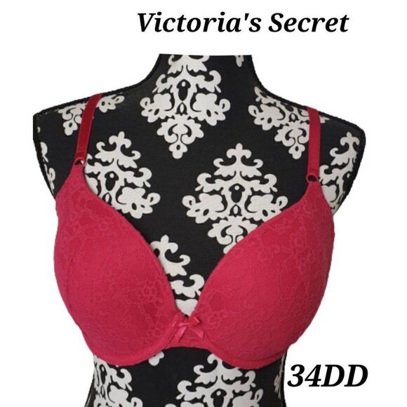 Victoria's Secret 34DD Bra Sexy Demi Underwire Red Lace Lined Bra 34E - Picture 1 of 10